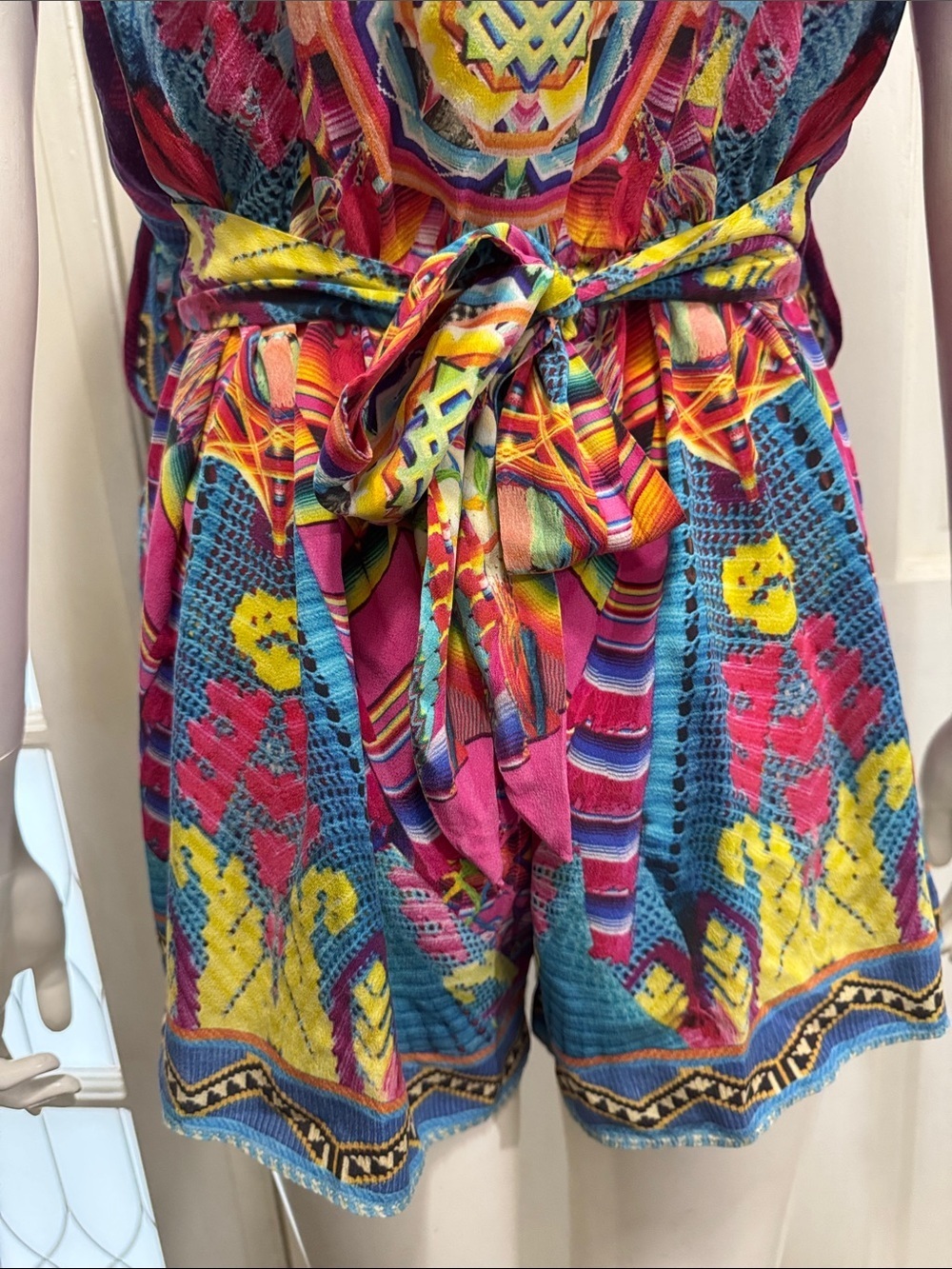 Camilla Pastel Floral Ikat Embroidered Top in Pink, Blue, Purple Size Medium - Picture 10 of 16